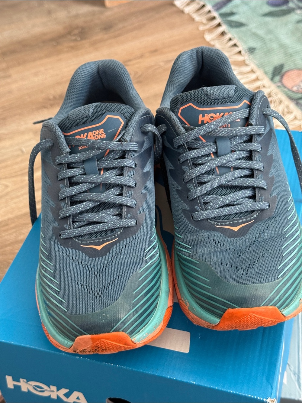 Hoka Women's Teal and Orange Athletic Running Shoes Torrent 2.